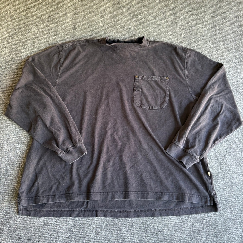 Cabelas Mens 2XL Long Sleeve Pocket T-Shirt Faded Black Cotton Workwear Mock